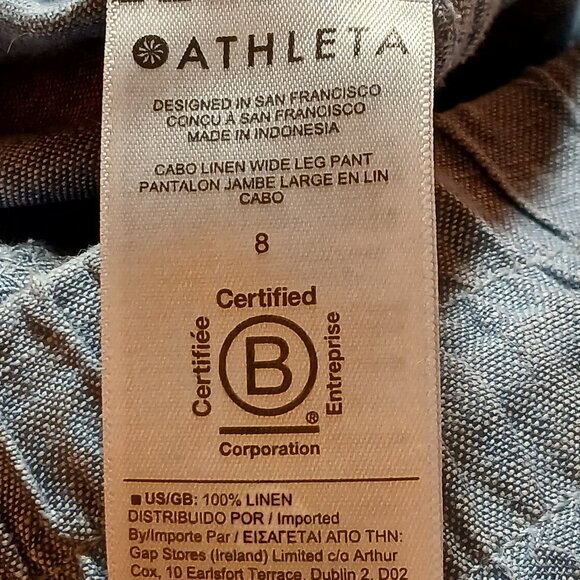 Athleta Cabo 100% Linen Wide Leg Pant Pale Blue Pockets Comfort -Like New - Picture 9 of 9